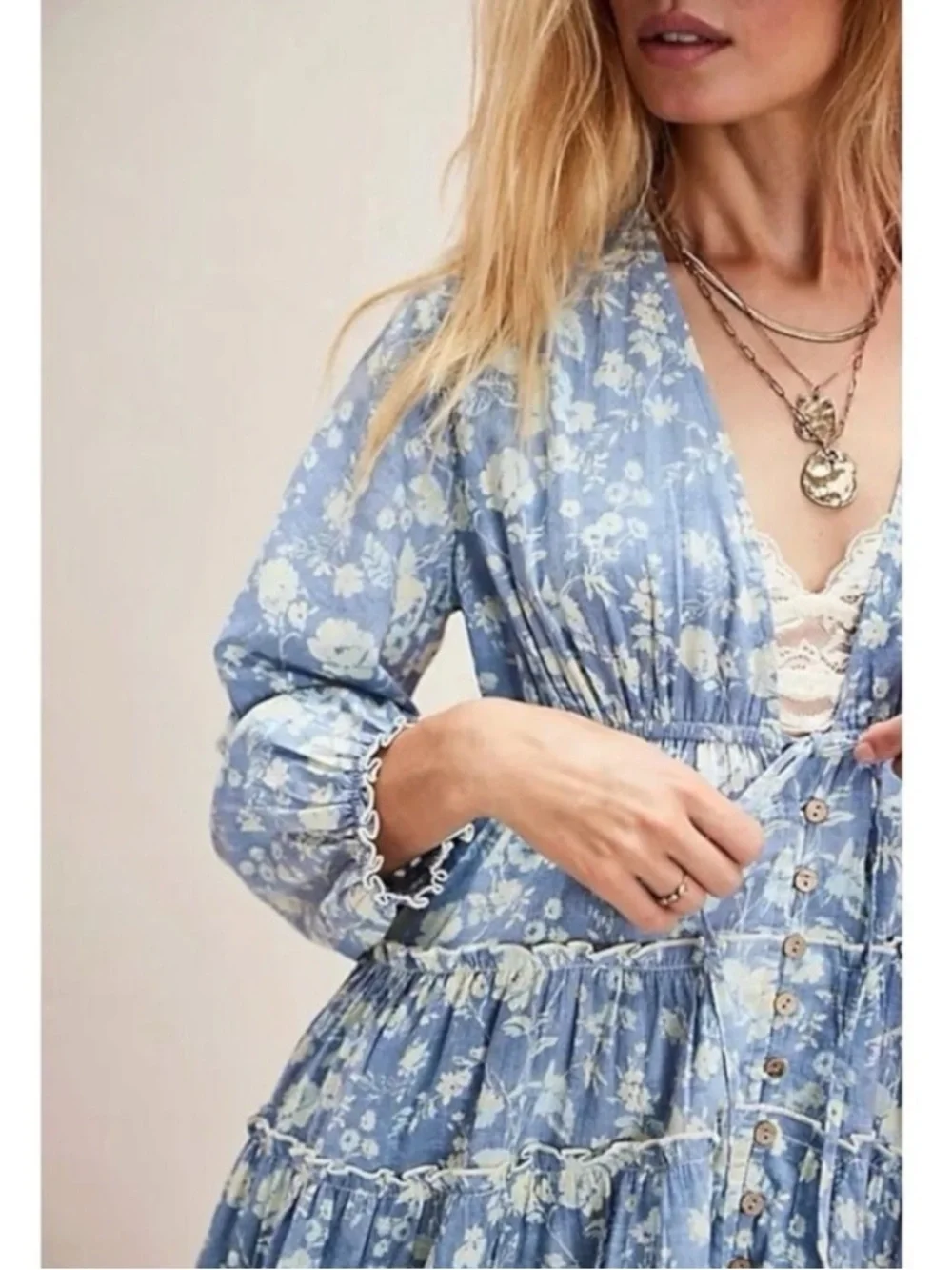 Free People Ethereal Dainty Cottage Pappiet Midi Dress Bluebell Maxi Top Large